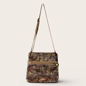 Sakroots Crossbody Bag Brown Multicolor Bird Print Boho Zip Adjustable Strap